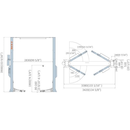 Elektro-Hydraulische 2-Palenbrug, Zonder Basis, Hefvermogen 4,2T