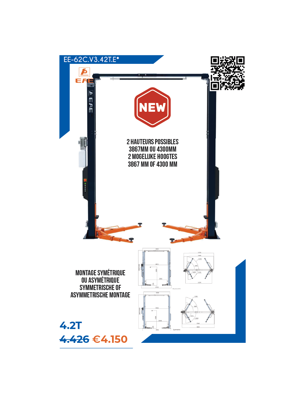 Elektro-Hydraulische 2-Palenbrug, Zonder Basis, Hefvermogen 4,2T