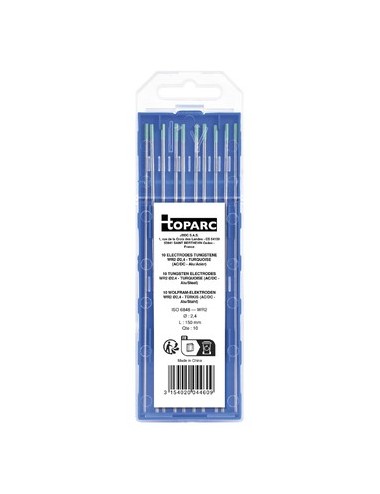 10 Electrodes - Tungsten Wr2 Ø2.4 - Turquoise (Ac/Dc-Aluminium/Steel)