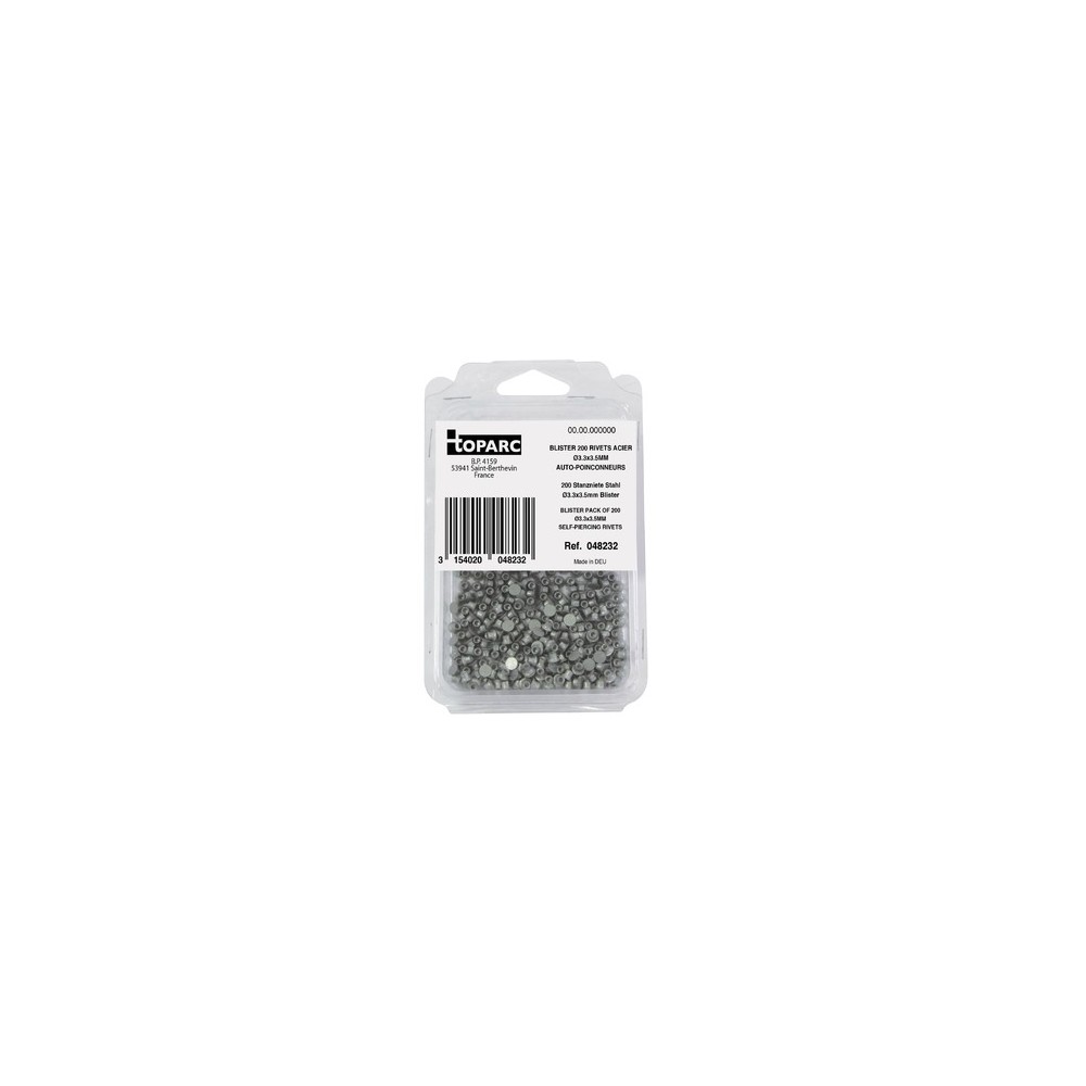 200 Zelf-Piercing Stalen Klinknagels Ø3,3 X 3,5 Mm - Blister