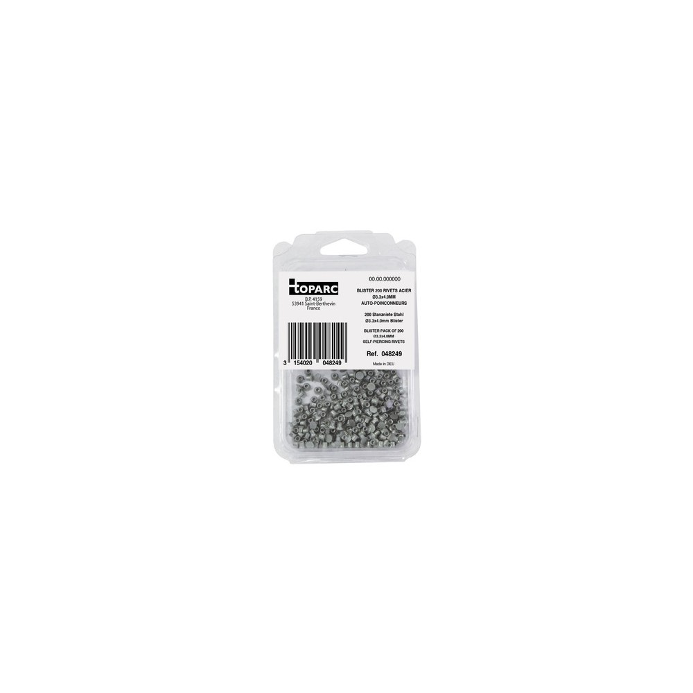200 Zelf-Piercing Stalen Klinknagels Ø3,3 X 4,0 Mm - Blister