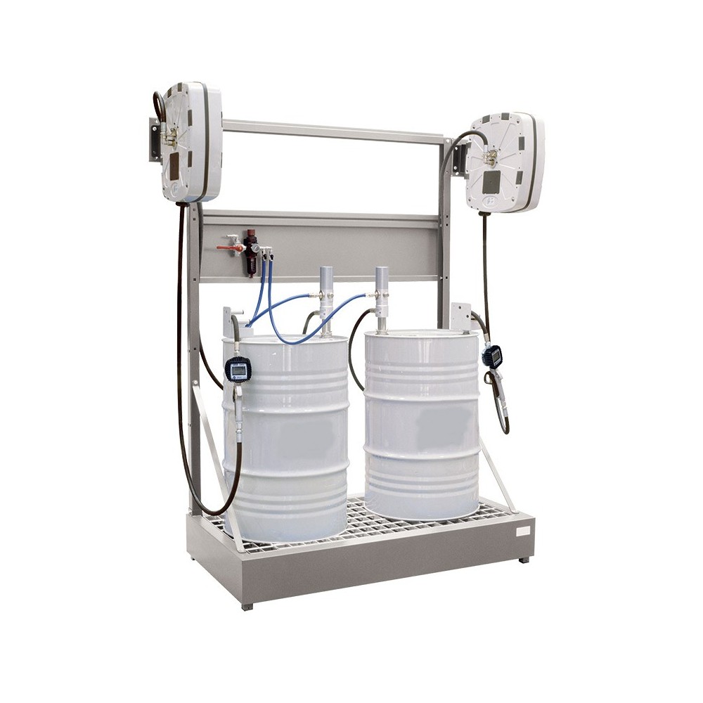 kit pour distriubuer 2 fûts d'huile, 2 enrouleurs de 10 mètres