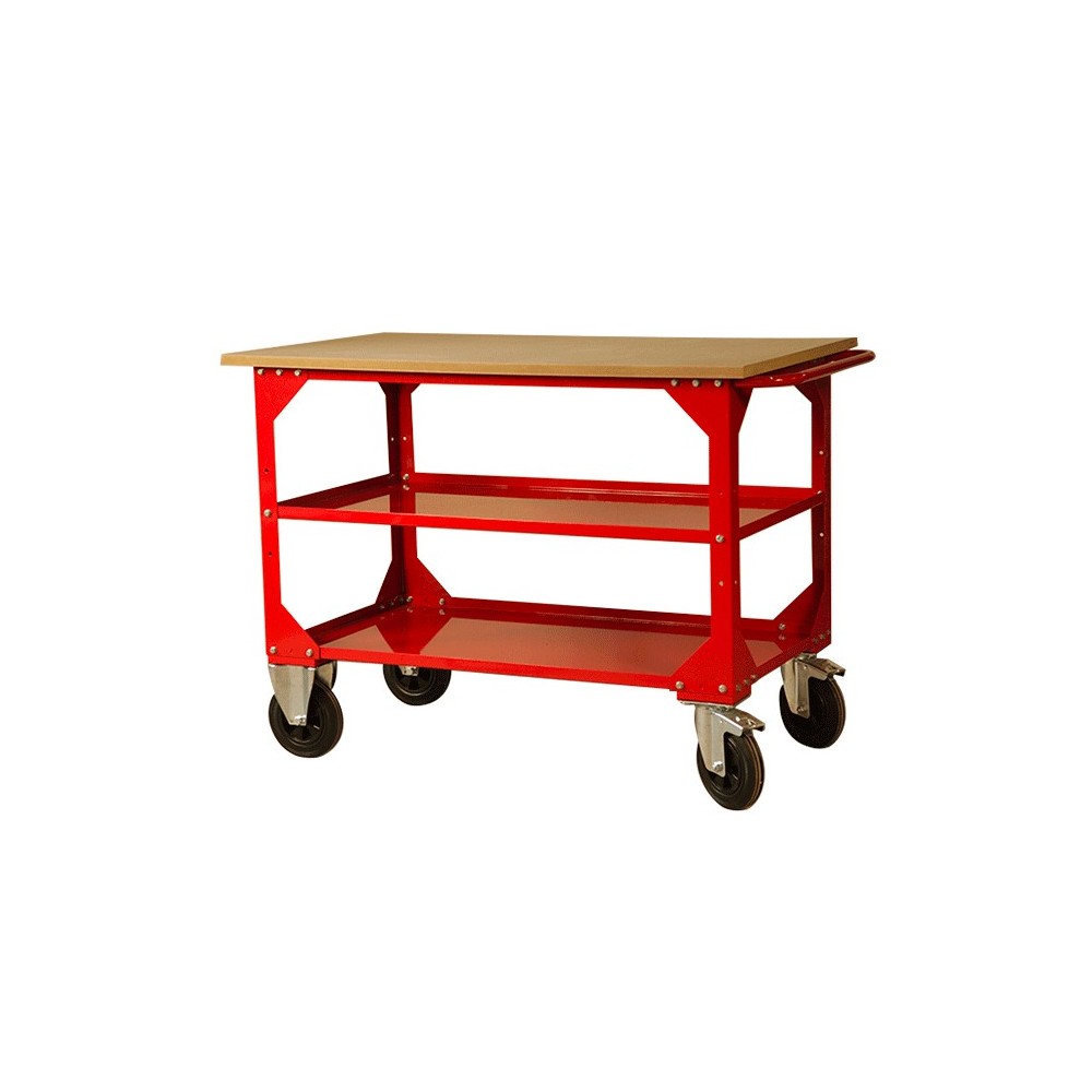 !! promo !! Etabli mobile avec dessus en bois, 3 étages - Capacité 1000 kg